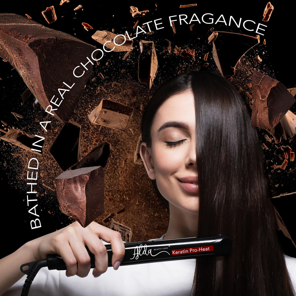 Close-up of hair frizz reduction after Alda Chocolate Keratin Treatment.