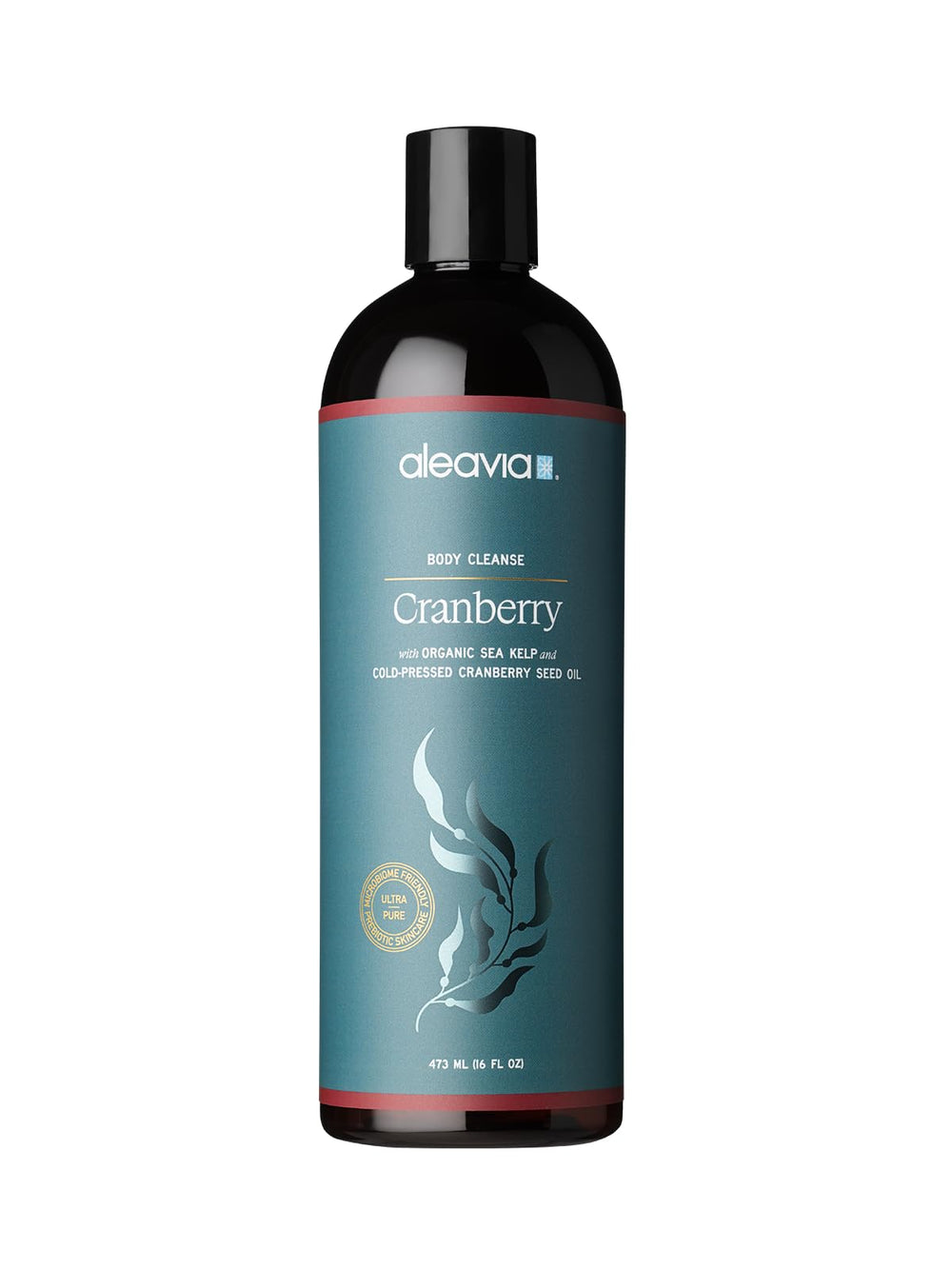 Aleavia Cranberry Body Cleanse bottle pour reveals refreshing scent for daily cleansing.