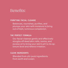 Aleavia Purifying Facial Cleanse ingredients kelp highlighted for hydrating botanicals