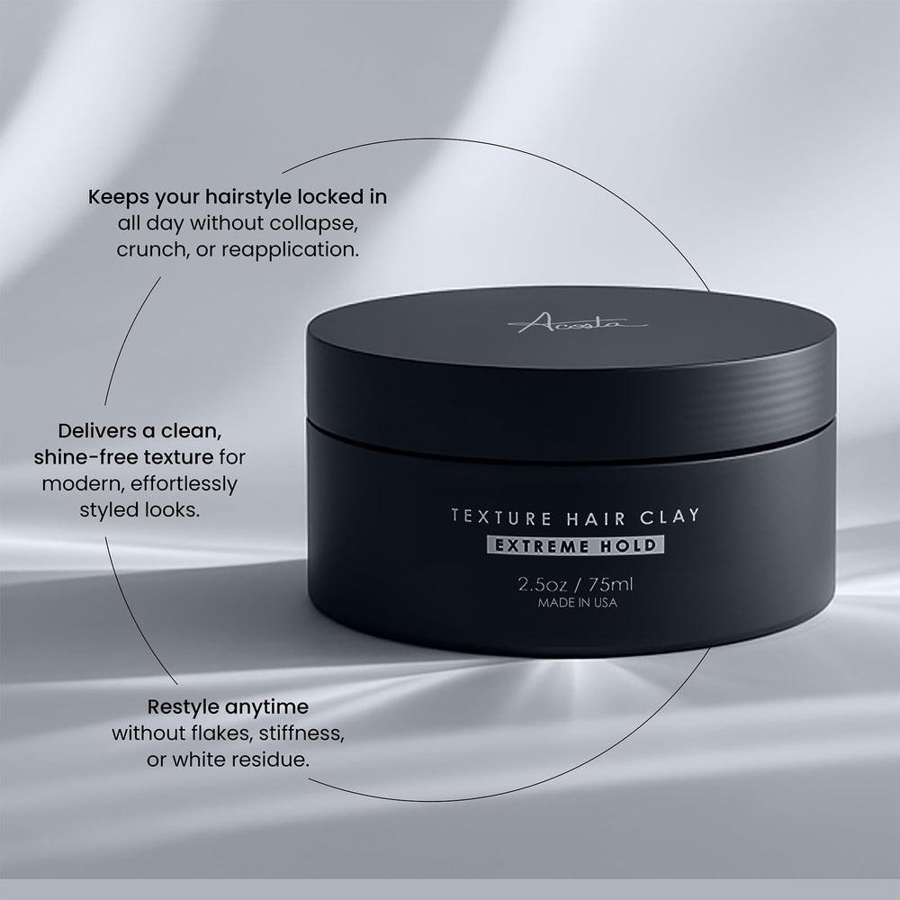 Alex Costa Hair Clay with shea butter nourishes scalp.