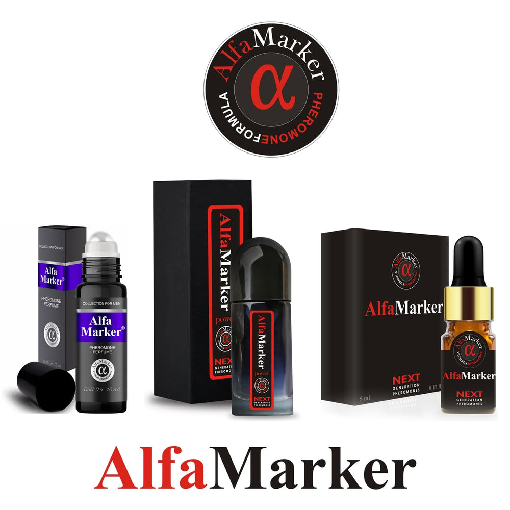 ALFAMARKER elegant men's cologne resting on a surface suggests sophisticated style.