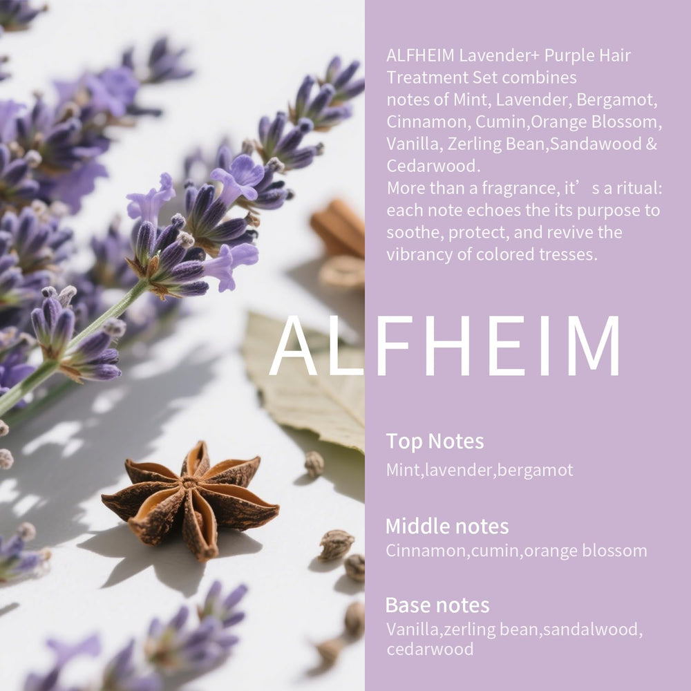 ALFHEIM Lavender Gift Set packaging showcases premium hair care.