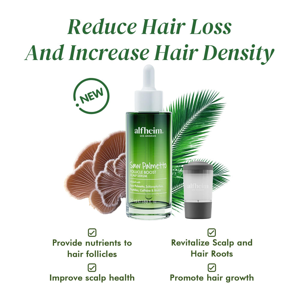 Hair density visual with ALFHEIM serum for fuller look.