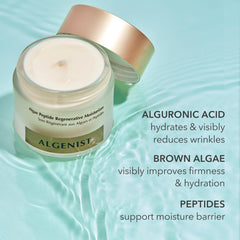 On skin, Algenist Algae Peptide Regenerative Moisturizer delivers immediate hydration and smoothing.