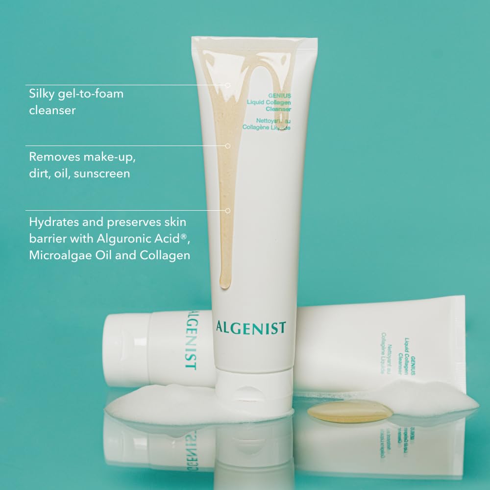 Foaming texture cleanses gently while removing makeup for Algenist cleanser