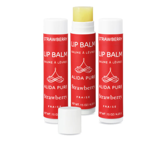 ALIDA PURE Strawberry Lip Balm tube front view for smooth daily moisture.