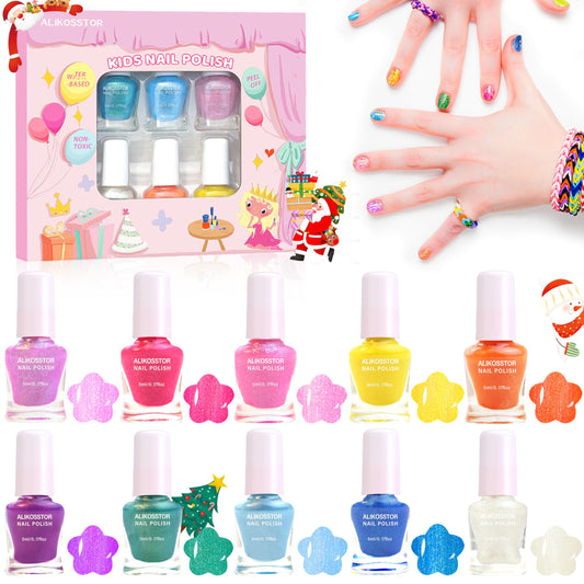 ALIKOSSTOR glitter nail polish set bottle with bold color dries quickly for kids.
