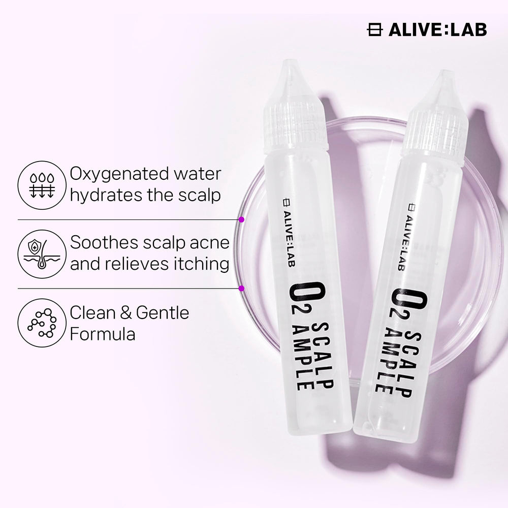 ALIVE:LAB ALIVELAB O2 ampoule packaging box highlighting universal scalp care.
