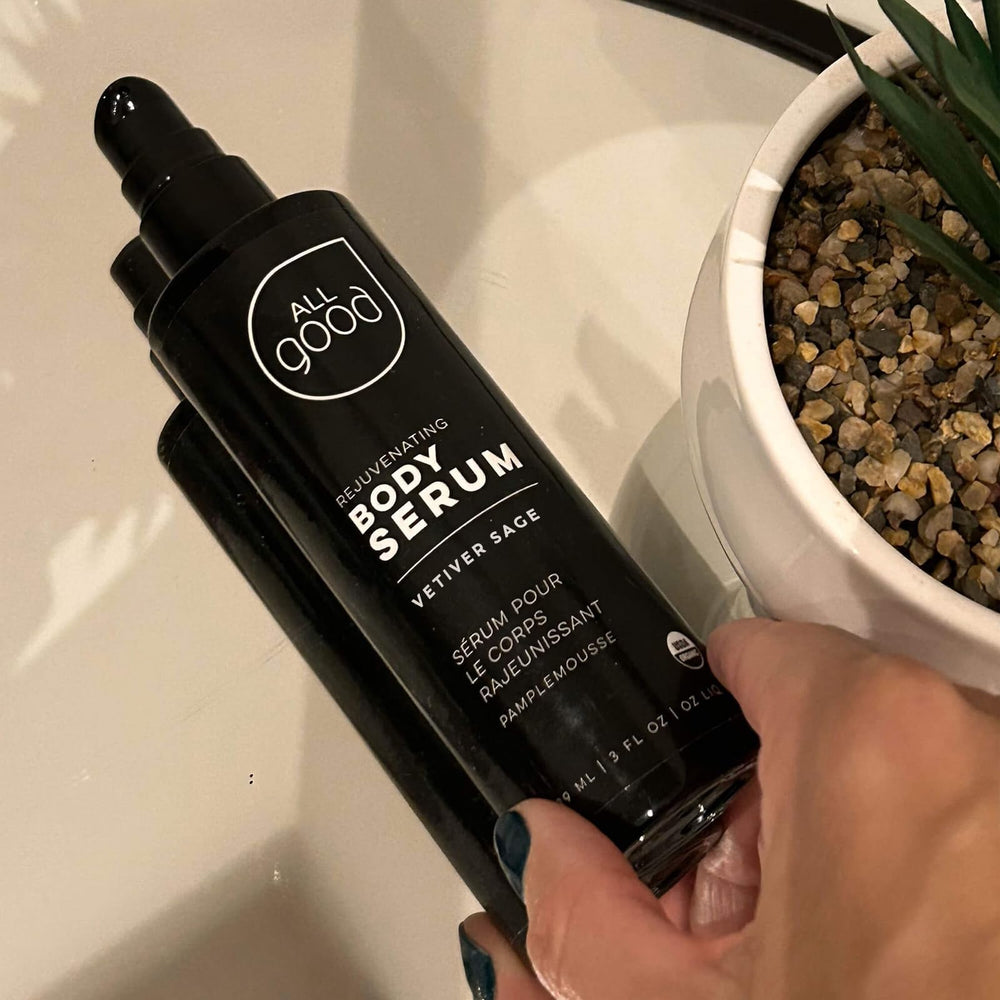 All Good Rejuvenating Body Serum contains clary sage and vetiver for soothing aroma.