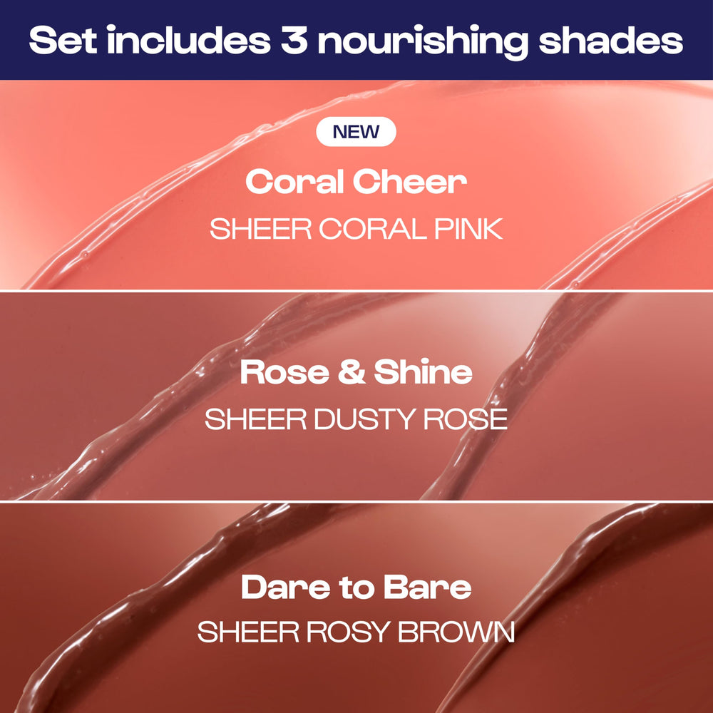 ALLEYOOP Lip Goals Trio ingredient highlights with shea butter and ceramides.