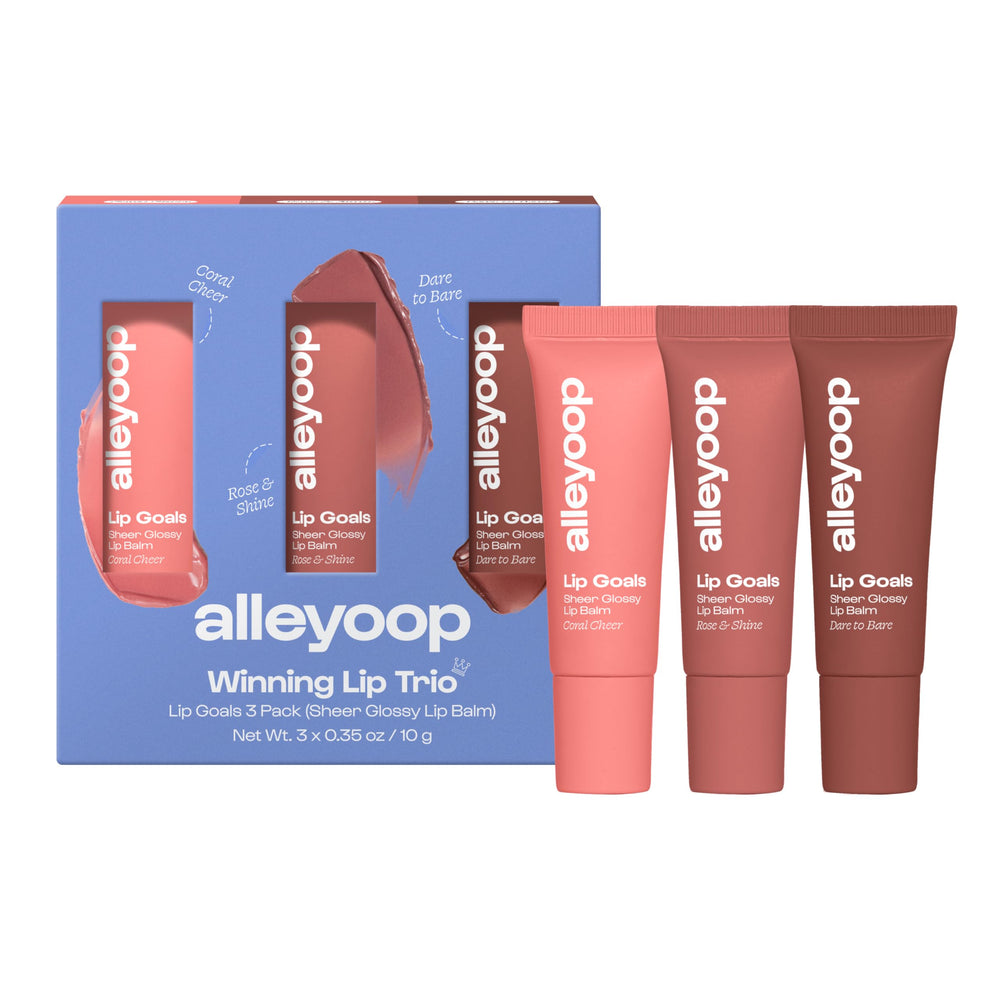 ALLEYOOP Lip Goals Trio packaging for on-the-go hydration and premium lip care.