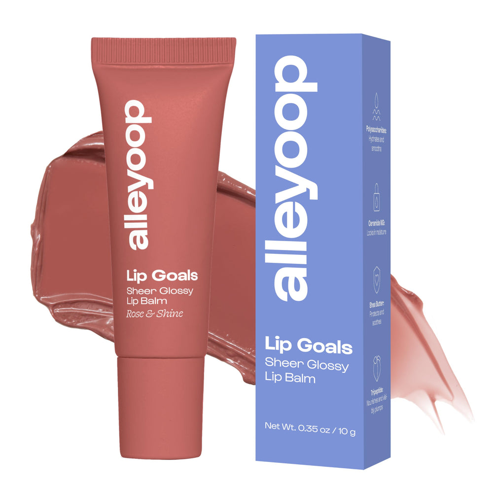 ALLEYOOP Lip Goals tube-application demonstrates on-the-go hydration and gloss.