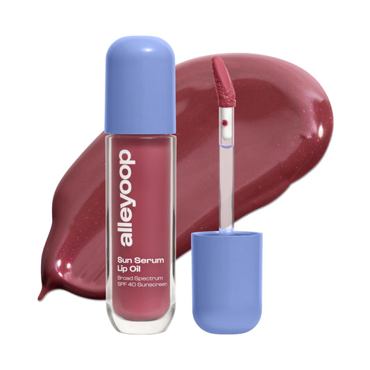 ALLEYOOP Sun Serum Lip Oil SPF 40 in Hazy provides tinted hydration with sun protection.