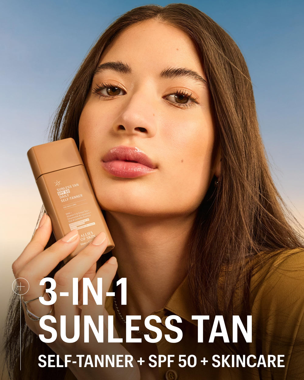 Allies of Skin Daily SPF 50 self-tanner for face application, building a natural glow