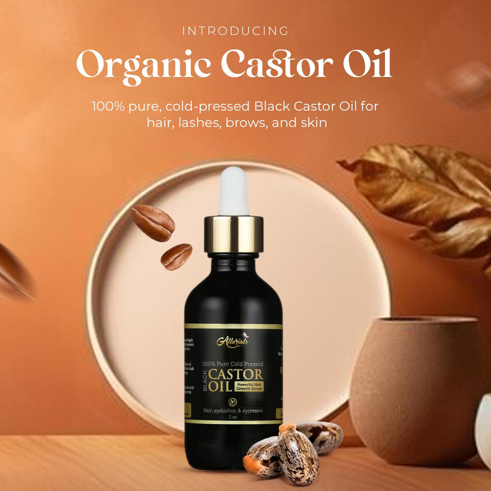 Allurials Castor Oil pour action for easy daily use in beauty routines.