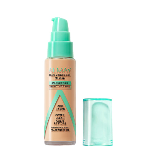 Almay Clear Complexion Foundation bottle for on-the-go coverage on acne-prone skin.