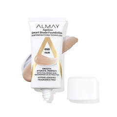 Almay Smart Shade Foundation 050 Fair bottle demonstrates shade-matching design.