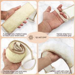 ALMOONI back scrubber with cotton handle offers a sturdy grip.