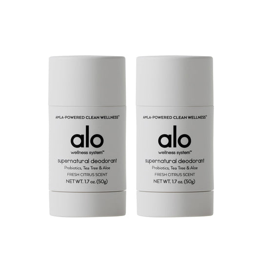 Alo Supernatural Deodorant bottle with citrus scent for daily freshness.