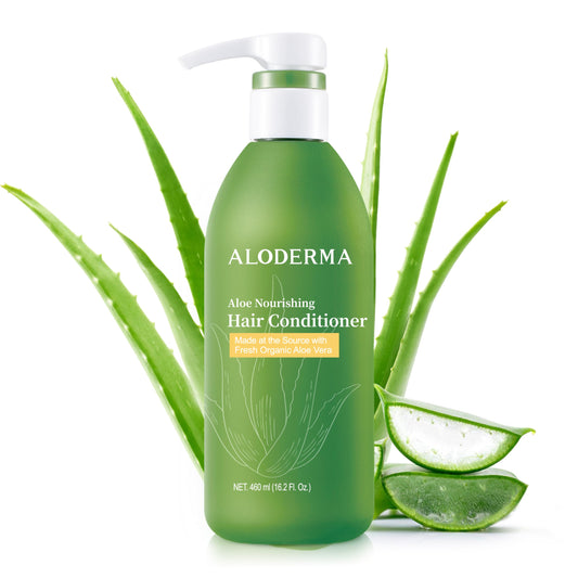 Aloderma Aloe Nourishing Hair Conditioner bottle showing hydration and brand clarity