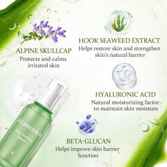 Aloderma aloe serum ingredients featuring beta-glucan and arginine for soothing care.