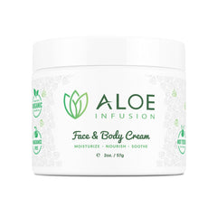 Aloe Infusion face and body cream jar delivers deep hydration with a non-greasy finish.
