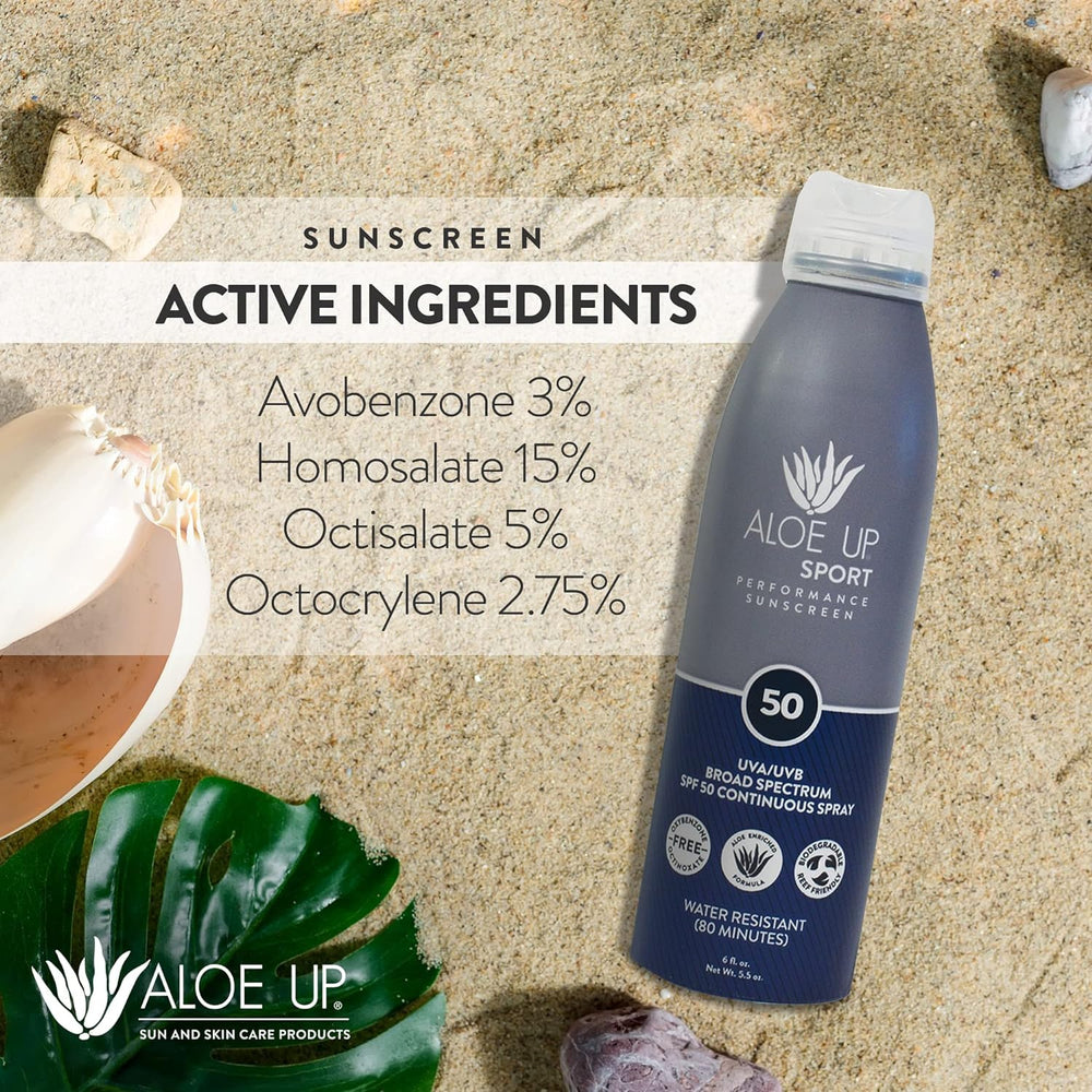 Aloe Up fast-drying sunscreen with a light, non-greasy feel.