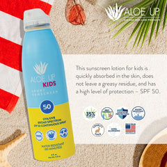 Aloe Up Kids SPF50 with aloe vera gel base on skin