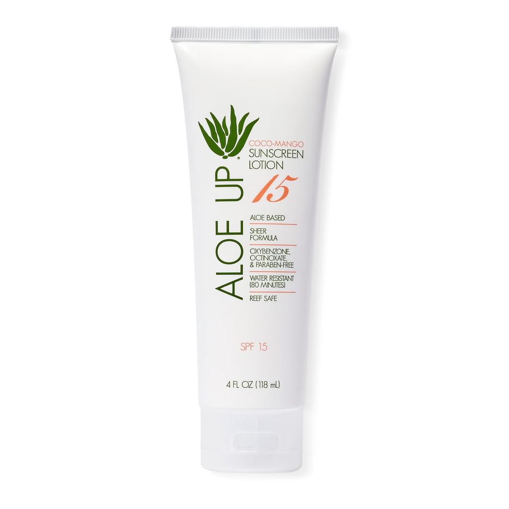 Aloe Up White Collection SPF 15 sunscreen bottle for daily face and body protection.