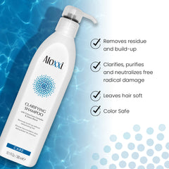 ALOXXI Clarifying Shampoo foam in use, cleansing buildup without stripping moisture