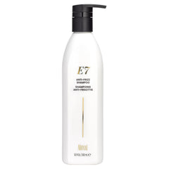 ALOXXI E7 anti-frizz shampoo bottle pour for smooth, frizz-free styling.