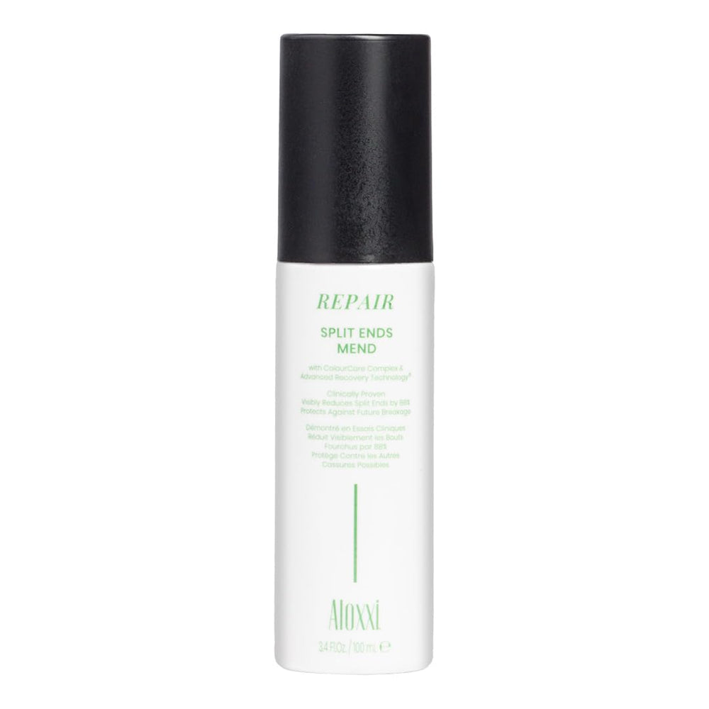 ALOXXI Split Ends Mend serum bottle with lightweight formula reduces visible split ends