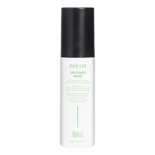 ALOXXI Split Ends Mend serum bottle with lightweight formula reduces visible split ends
