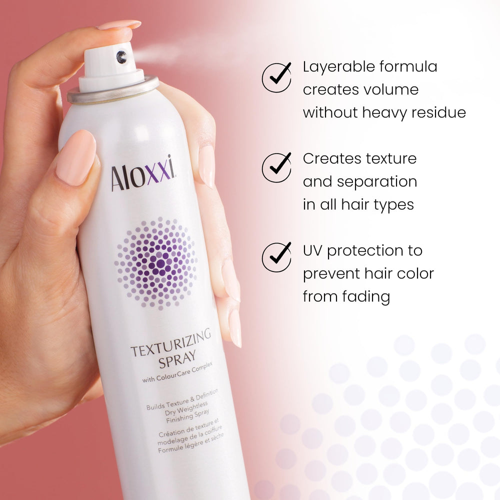 ALOXXI Texturizing Spray offers flexible, brushable hold for restyling during the day.