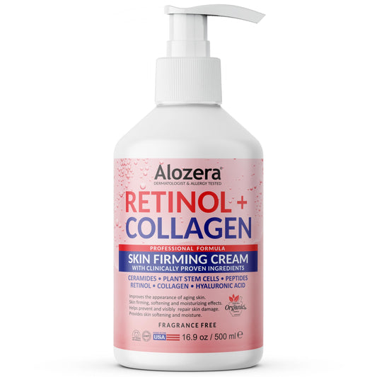 Alozera Skin Firming Retinol bottle pump shows easy, mess-free application for firmer skin.