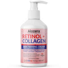 Alozera Skin Firming Retinol bottle pump shows easy, mess-free application for firmer skin.