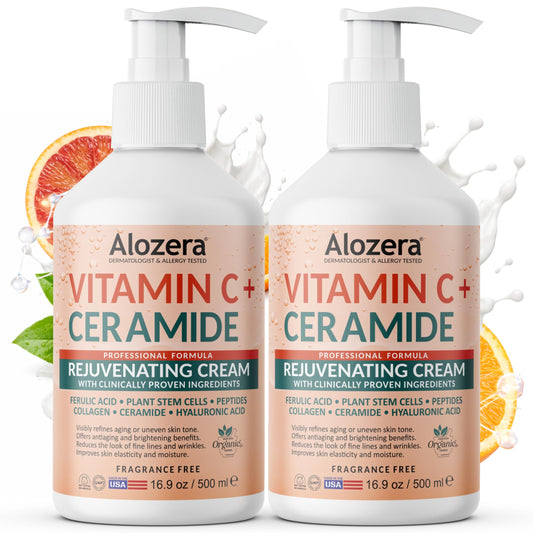 Alozera Vitamin C Body Lotion bottle front for fragrance-free daily hydration.