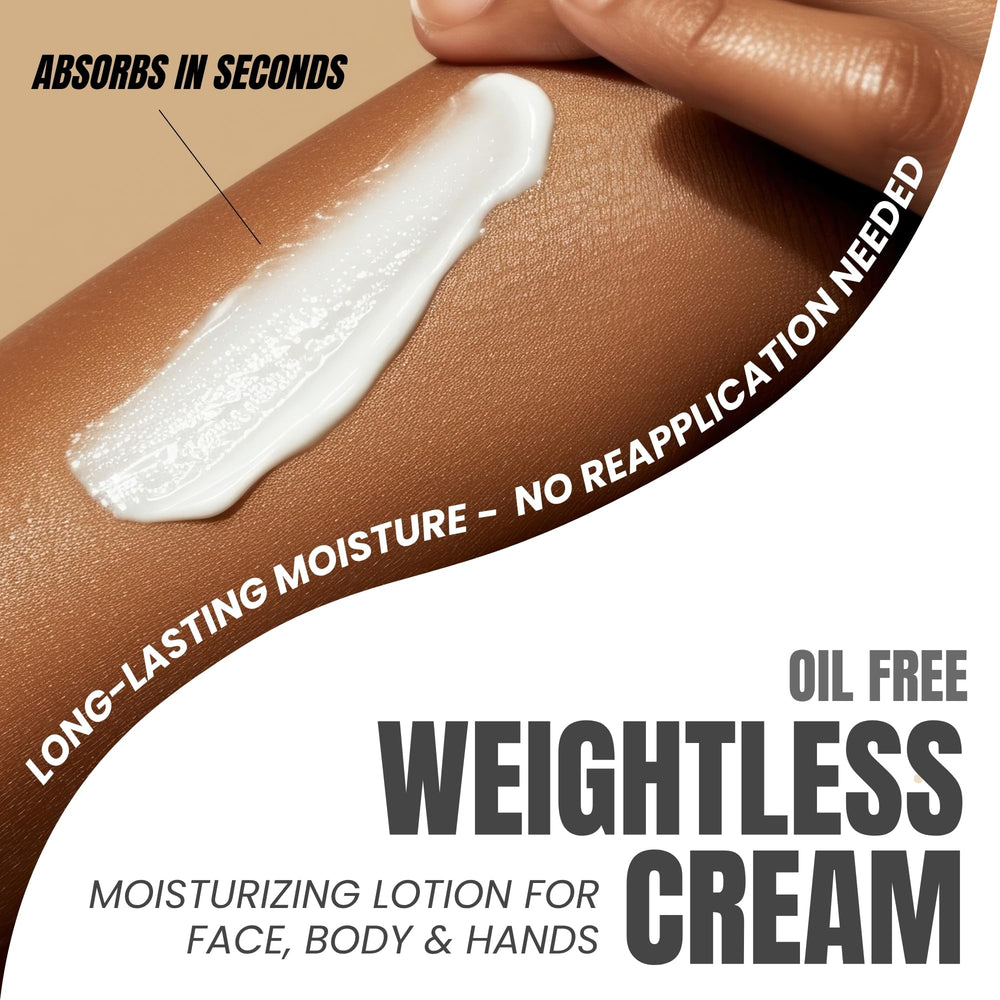 Alozera lotion texture on skin showing lightweight, non-greasy absorption.