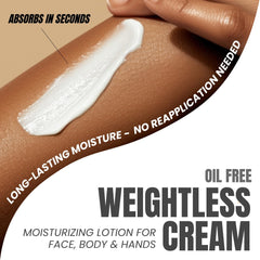 Alozera lotion texture on skin showing lightweight, non-greasy absorption.