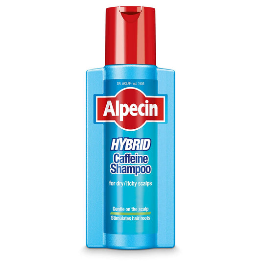 Alpecin Hybrid Caffeine Shampoo bottle pour for easy daily use and refreshment.