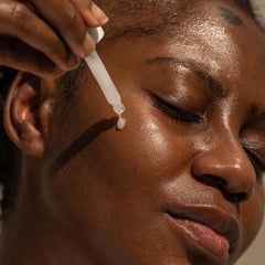 Serum absorbed into dry skin for comfort and glow