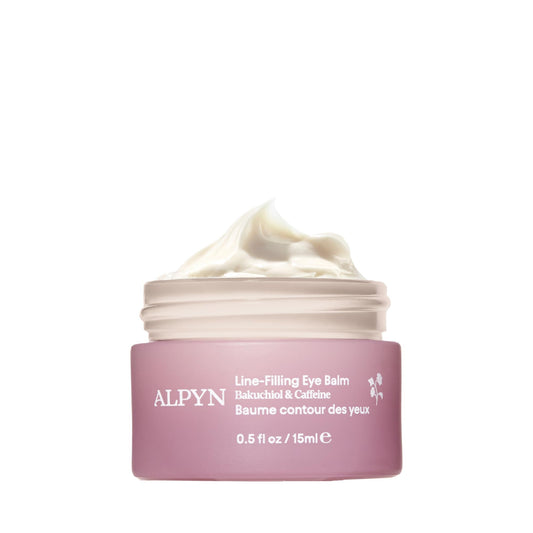 Alpyn Beauty Line-Filling Eye Balm jar with creamy texture for under-eye nourishment