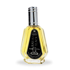 Al-Rehab Rayyan Black EDP packaging with minimalist design signaling luxury and authenticity.