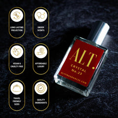 ALT Crystal No. 23 close-up highlights jasmine and saffron notes for a striking opening.