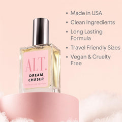 ALT. FRAGRANCES Dream Chaser base notes cacao and patchouli for lasting depth.