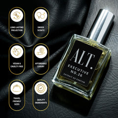 ALT. FRAGRANCES Executive No. 26 spray highlights long-lasting performance.