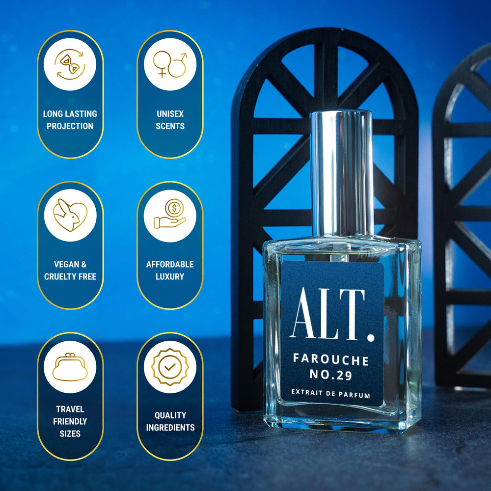 ALT. Fragrances Farouche No. 29 packaging side emphasizes premium perfume extract.
