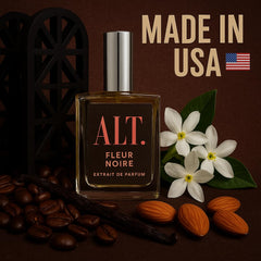 ALT. FRAGRANCES Fleur Noire front view bottle highlights sleek design for daily wear