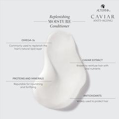 Alterna Caviar Anti-Aging shampoo texture close-up with glossy, hydrated strands