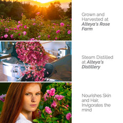 Alteya Organics Rose Water Toner close-up of ingredients emphasizing rose distillate purity
